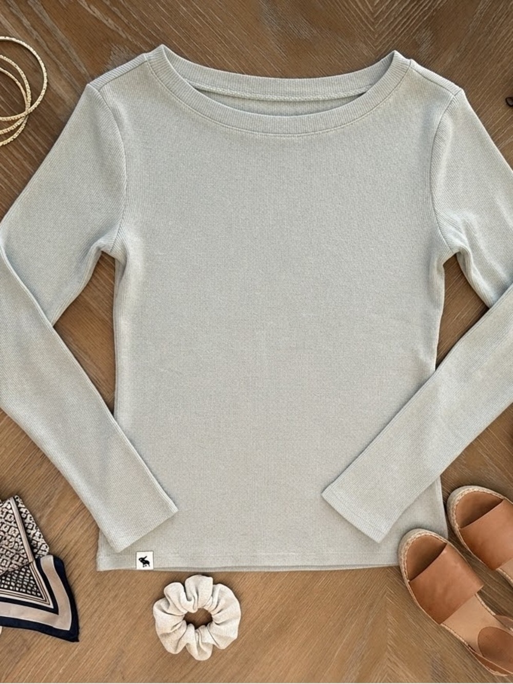 Abercrombie & Fitch Women's Light Sage Long Sleeve Crew Top